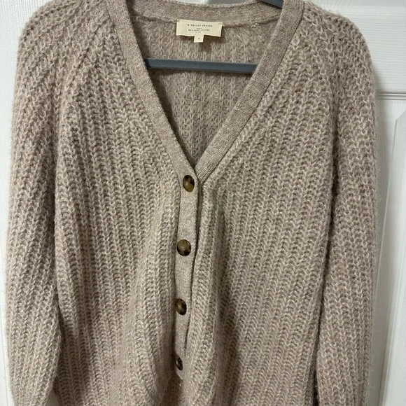 Sezane Basile Neutral Taupe Button-Front Knit Cardigan - Picture 1 of 6